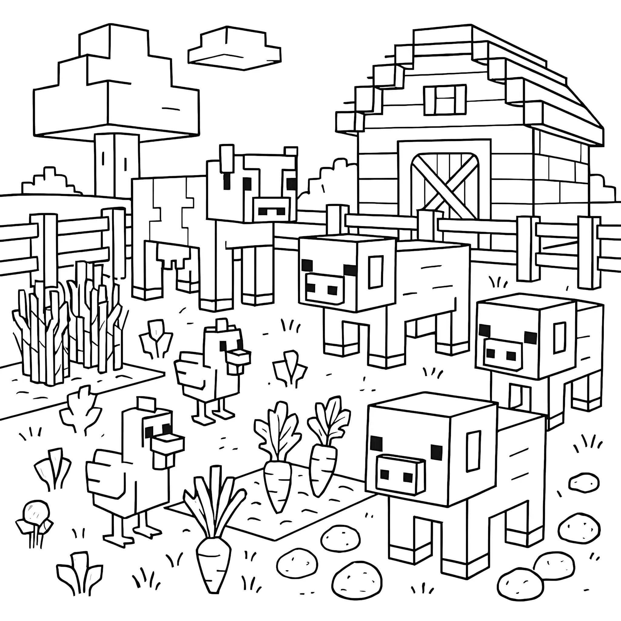Minecraft  Farm  Coloring  Page